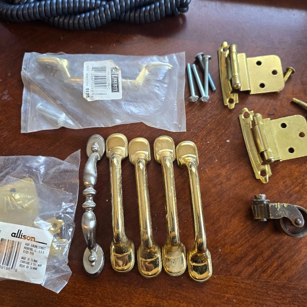 Vintage Brass Cabinet Hardware Lot Drawer Pulls Hinges Caster NEW NWT Some GUC